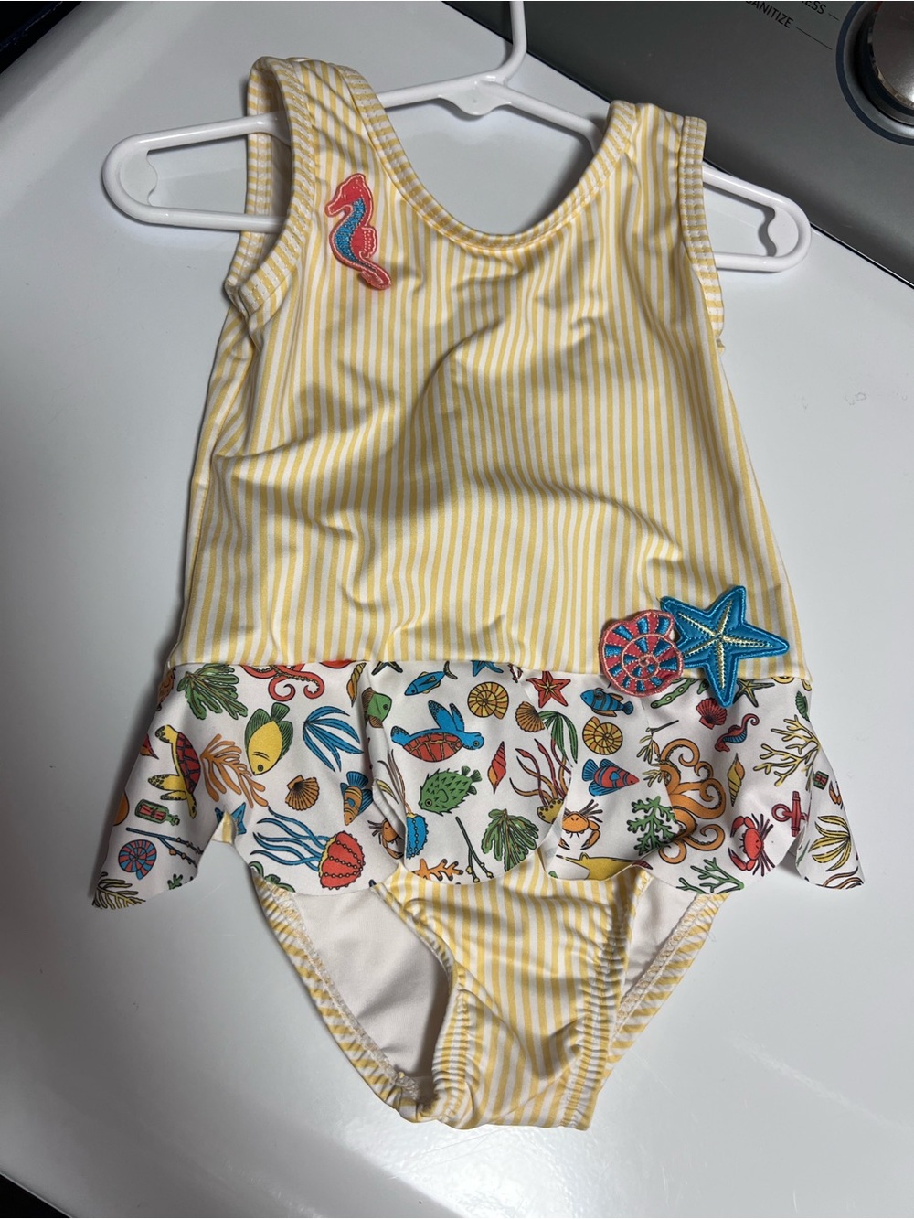 Bella Bliss Yellow Striped & Sea Life Print Girls One-Piece Swimsuit